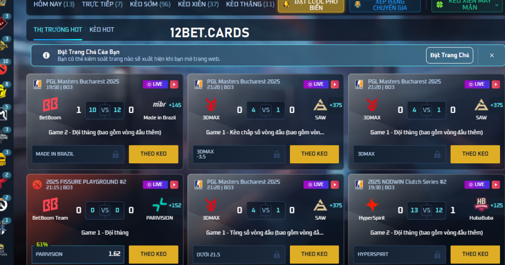 Kèo cược tại TF Gaming 12bet