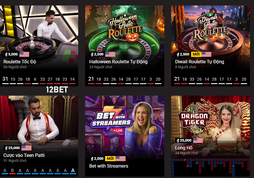 Trò chơi tại sảnh Ezugi 12bet